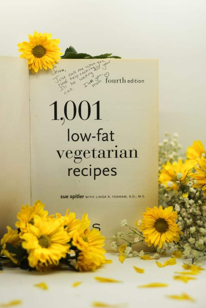 Mom's hand-written note to daughter in first vegetarian cookbook gift