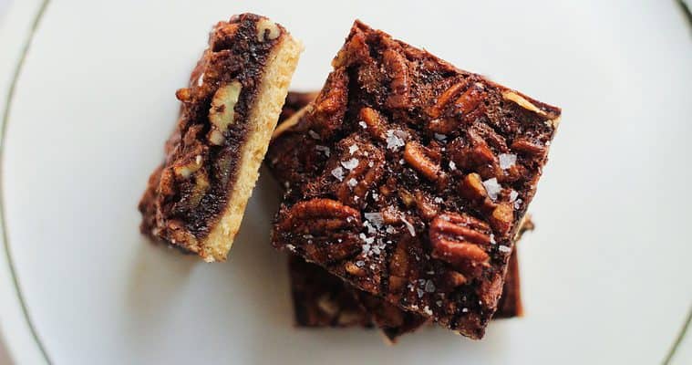 Chocolate Pecan Pie Bars with Shortbread Crust [No Corn Syrup]