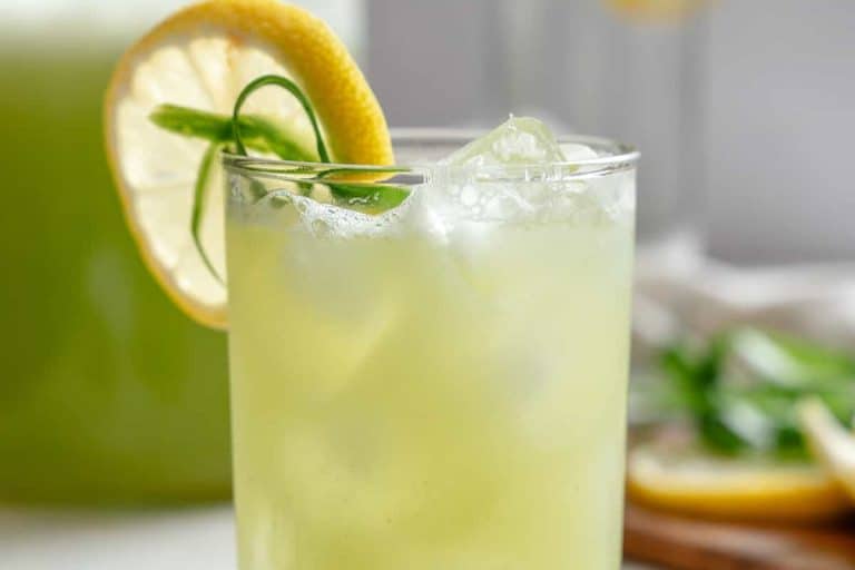 Cucumber lemonade with a lemon slice on the rim vegan drinks.