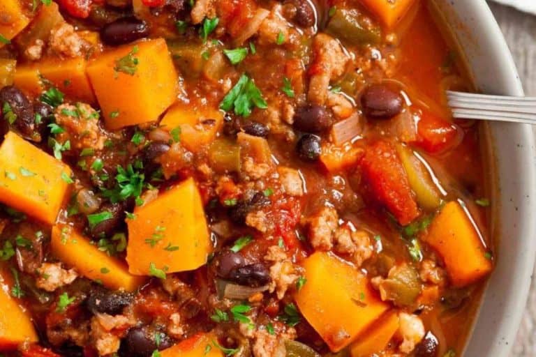 Butternut squash chili in a bowl fall dishes for dinner.