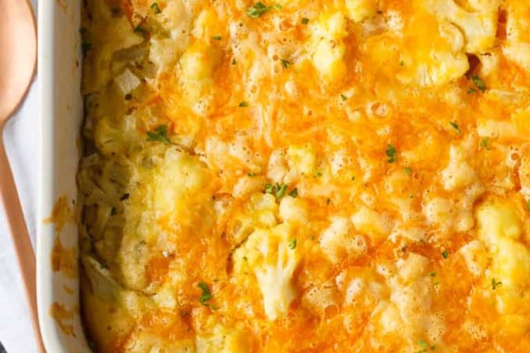 Fall dishes for dinner idea cheesy cauliflower bake.