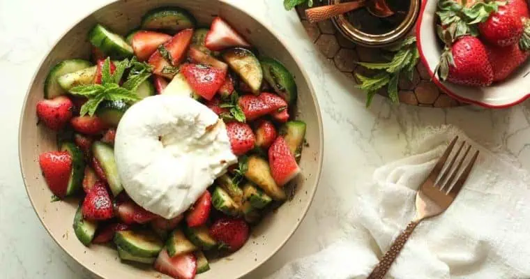 Cucumber Strawberry Salad with Burrata and Balsamic