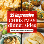 32 impressive Christmas dinner sides - asparagus puff pastry, southern baked mac and cheese, dinner rolls, mini hassleback potatoes.
